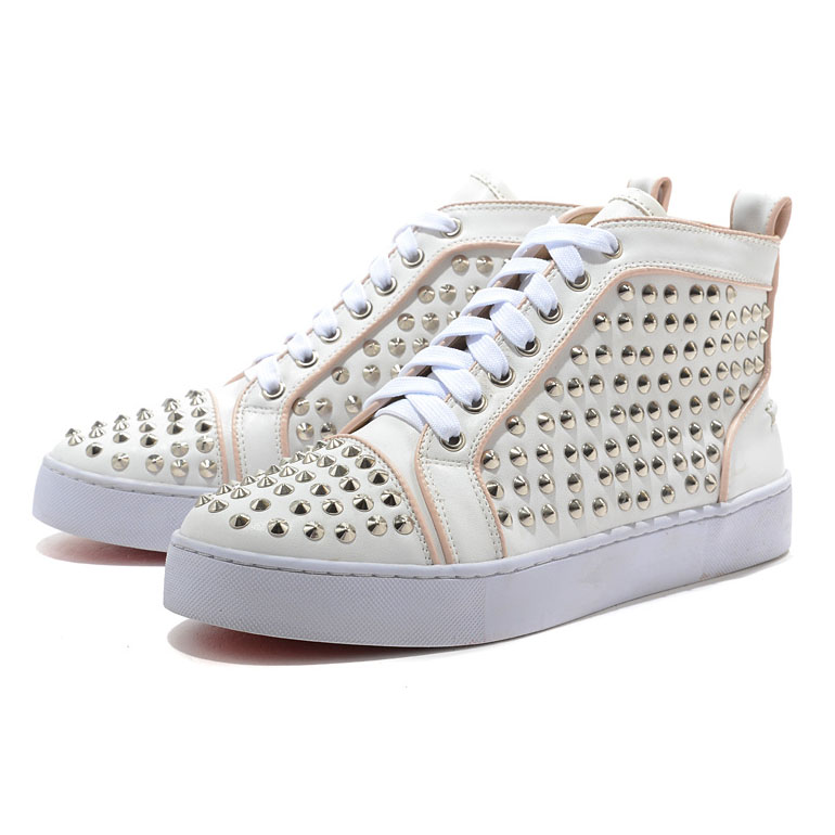 white and gold red bottom sneakers