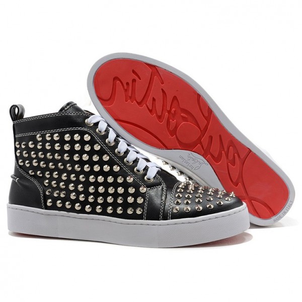 Christian Louboutin Louis Silver Spikes High Top Sneakers Black ...