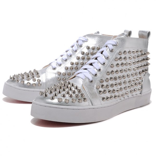 Men's Christian Louboutin Spikes Silvery Sneakers White | Louboutin Sale