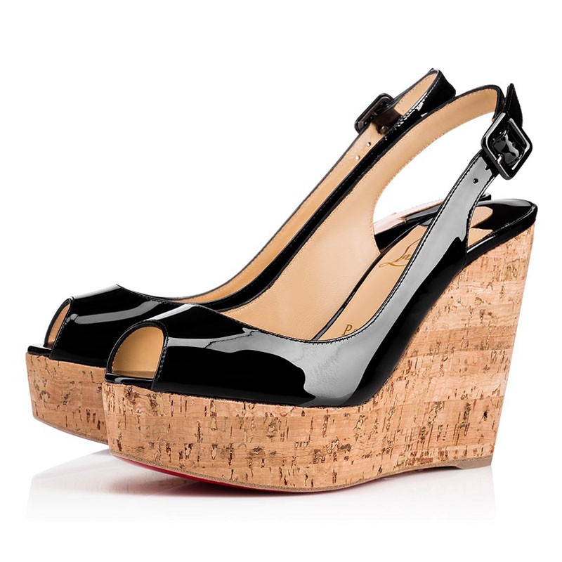 Christian Louboutin Une Plume Sling 120mm Wedges Black | Louboutin Sale