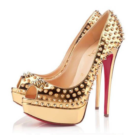 Christian Louboutin Lady Peep Spikes 150mm Pumps Gold | Louboutin Sale