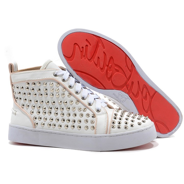 Christian Louboutin Louis Silver Spikes High Top Sneakers White ...