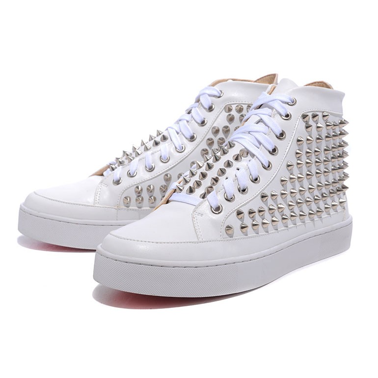 Men's Christian Louboutin Spikes Patent Sneakers White | Louboutin Sale