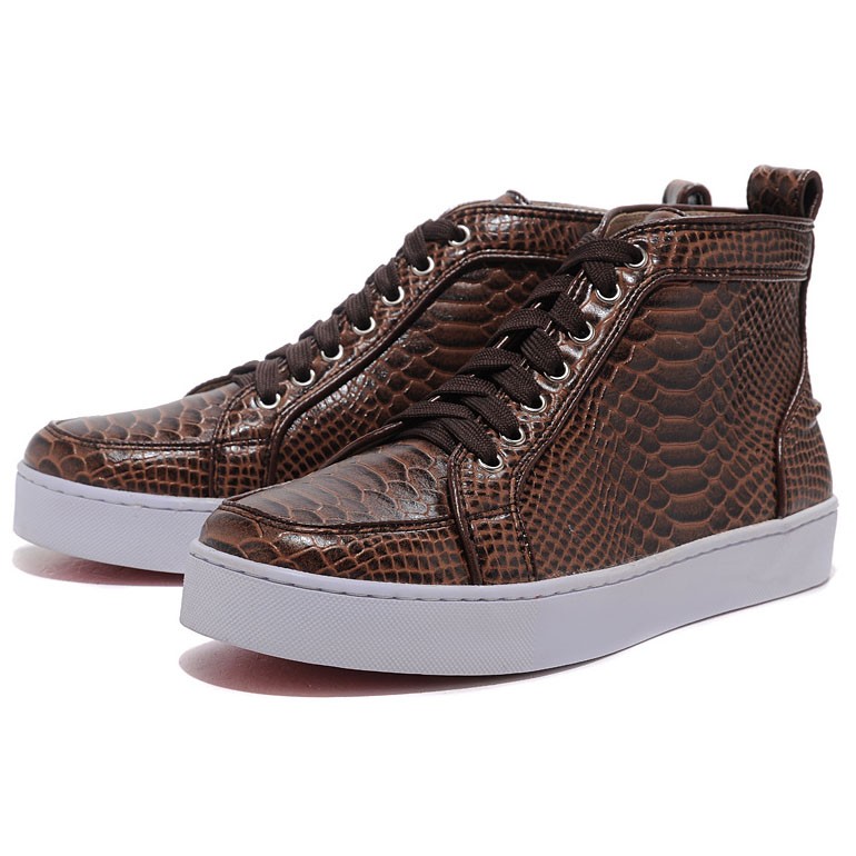 Men's Christian Louboutin Louis Flat Python Sneakers Chocolate ...